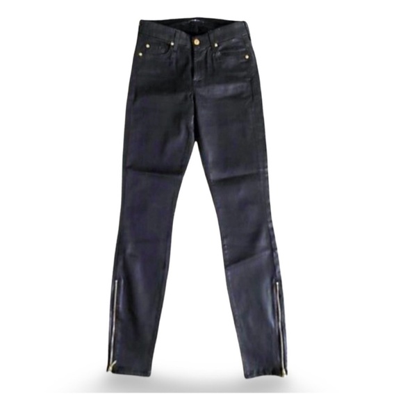 7 for all mankind black coated stretch jeans with zipper detail at ankle… - Picture 1 of 7